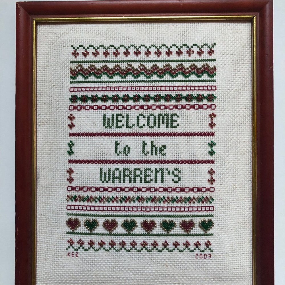 Hand crafted beaded picture wall table decor framed welcome to warren's